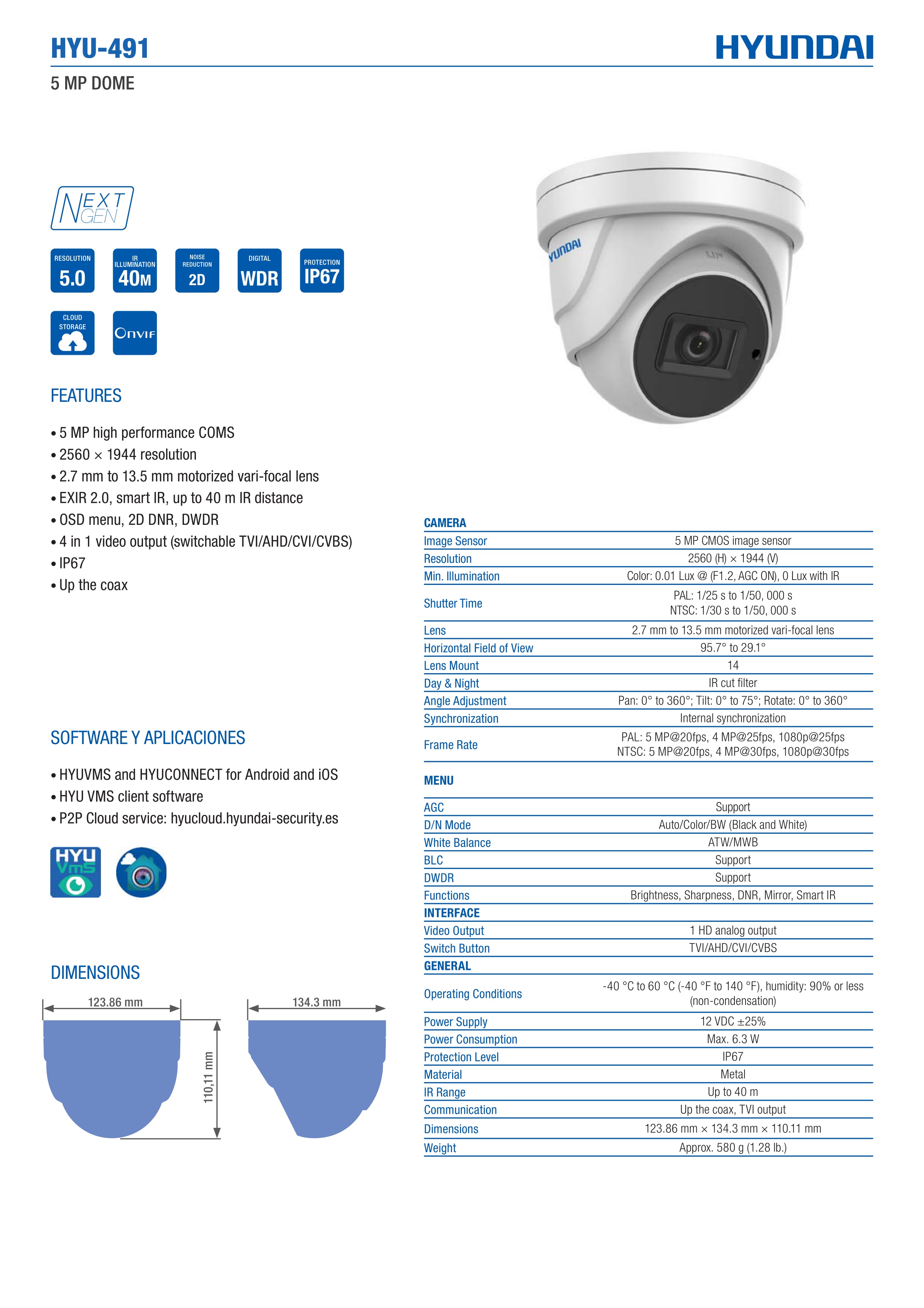 HYU-491 techniniai parametrai